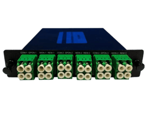 Custom LGX module with WDM coupler, splitter, and filter components 