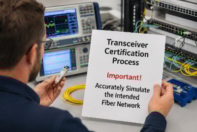 Telecom Engineer Testing a Transceiver -M2 Optics